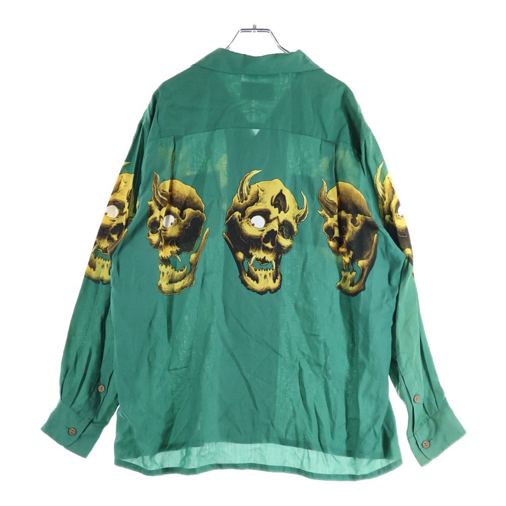 WACKO MARIA(ワコマリア) ×56TATOO STUDIO HAWAIIAN SHIRTS L/L 56タトゥー スタジオ フロントドクロデザイン 胸ポケット オープンカラー ハワイアン長袖シャツ グリーン