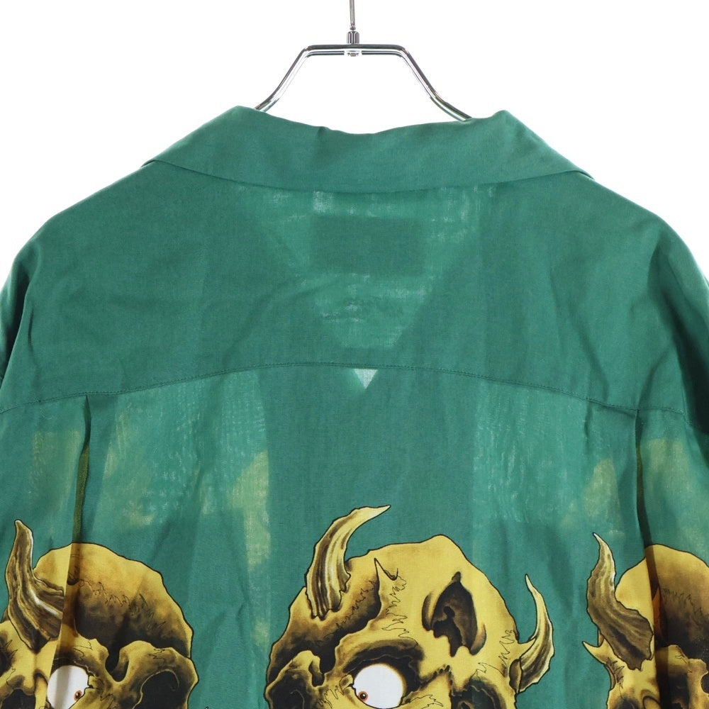 WACKO MARIA(ワコマリア) ×56TATOO STUDIO HAWAIIAN SHIRTS L/L 56タトゥー スタジオ フロントドクロデザイン 胸ポケット オープンカラー ハワイアン長袖シャツ グリーン