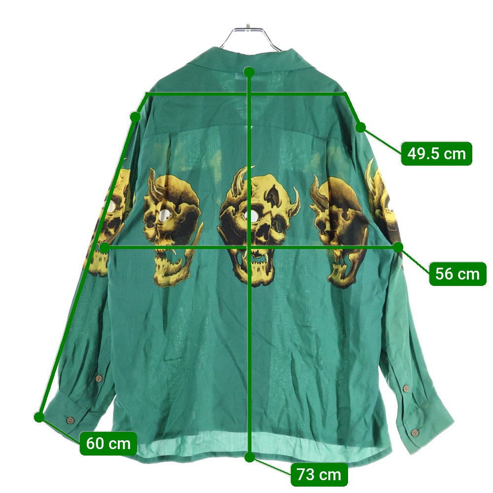 WACKO MARIA(ワコマリア) ×56TATOO STUDIO HAWAIIAN SHIRTS L/L 56タトゥー スタジオ フロントドクロデザイン 胸ポケット オープンカラー ハワイアン長袖シャツ グリーン