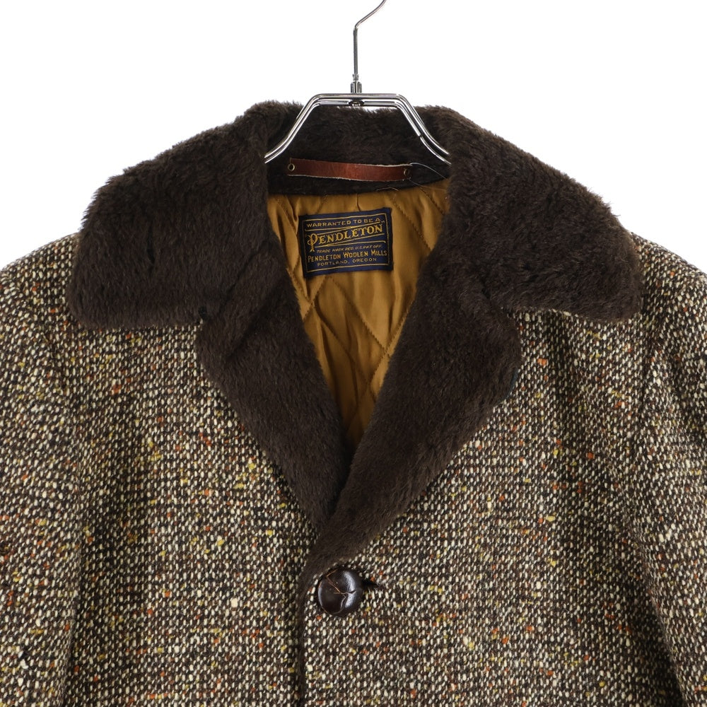 PENDLETON(ペンドルトン) 80-90S ウール くるみボタン ファー テーラードジャケット ブラウン