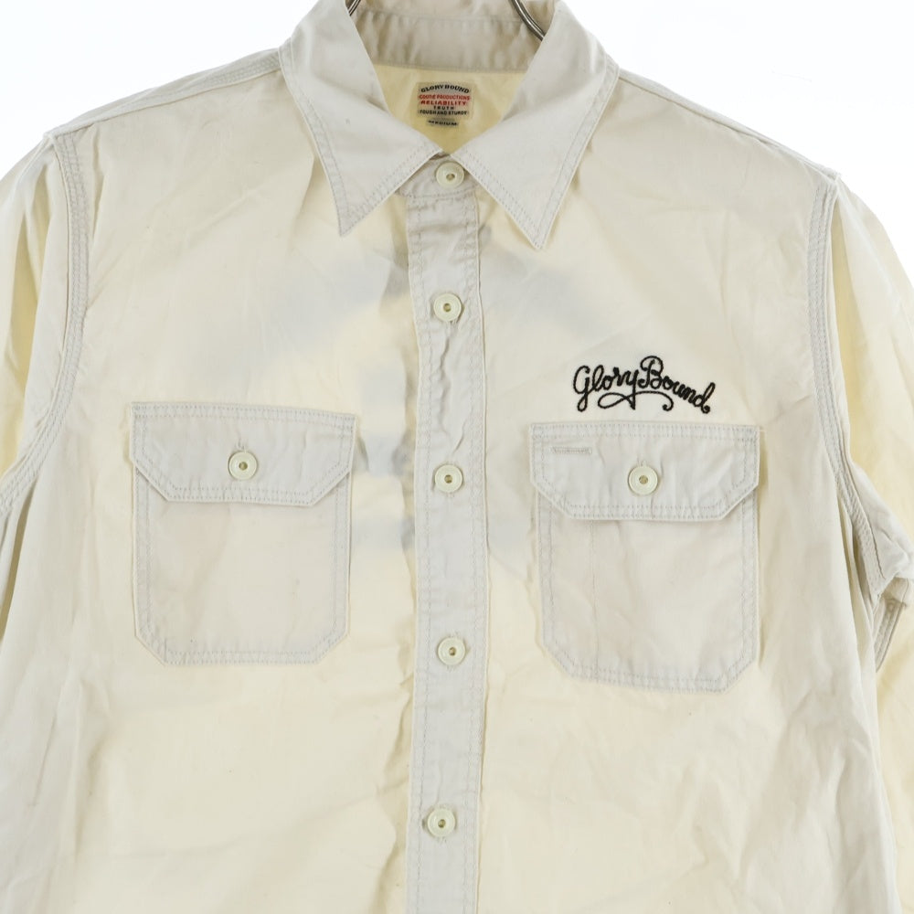 NO BRAND(ノーブランド) GLORY BOUND グローリーバウンド コットン オープンカラー 長袖シャツ ホワイト