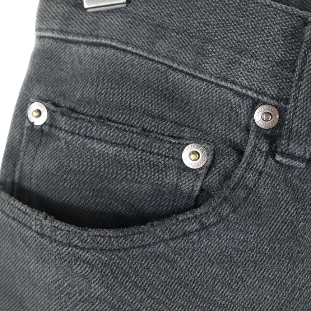 NUMBER (N)INE(ナンバーナイン) 裾カットオフデザイン コットンポリ ボタンフライ スリム デニムパンツ ブラック