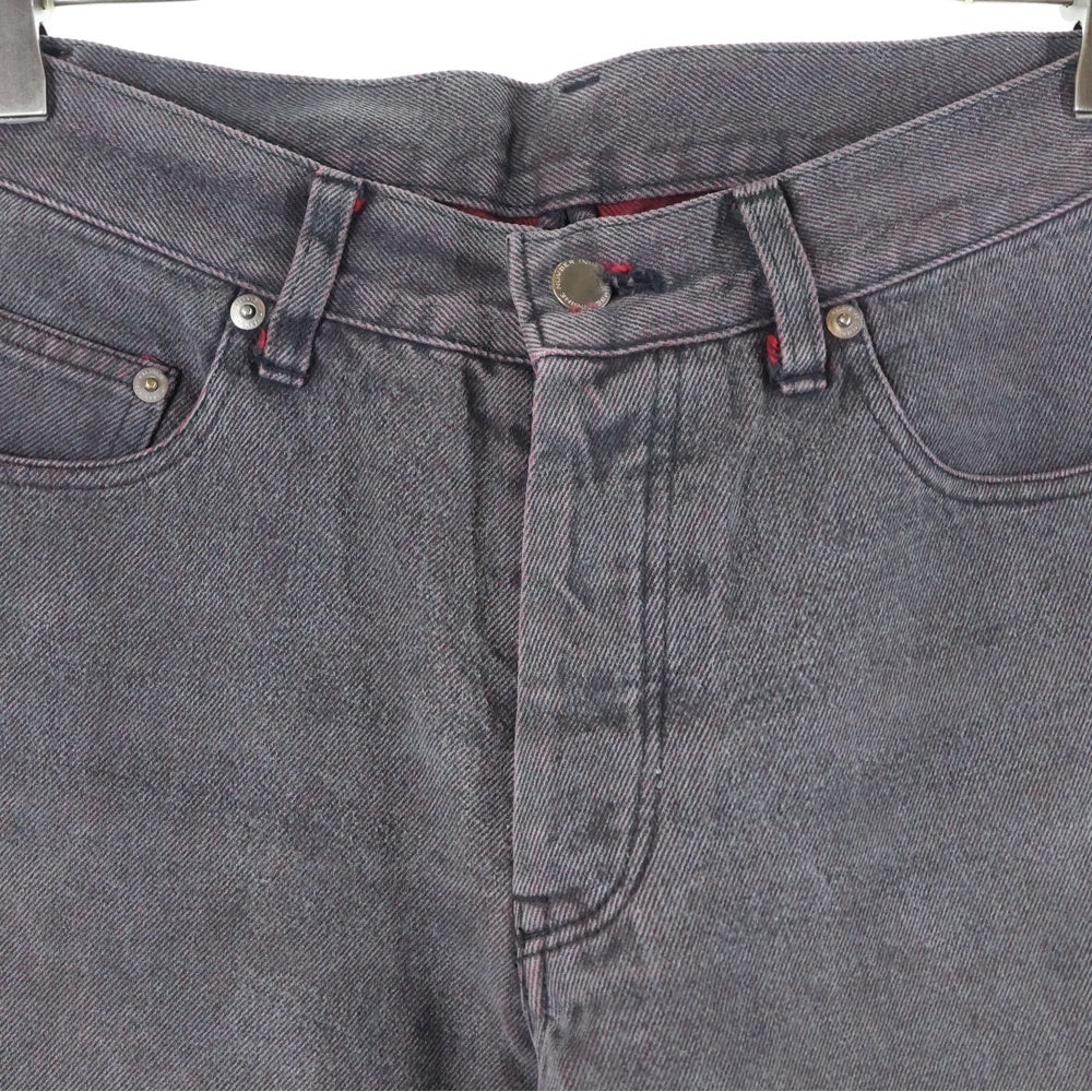 NUMBER (N)INE(ナンバーナイン) 99AW ARCHIVE ロックアイドル期 ダメージ加工 ボタンフライ デニムパンツ グレー/レッド アーカイブ