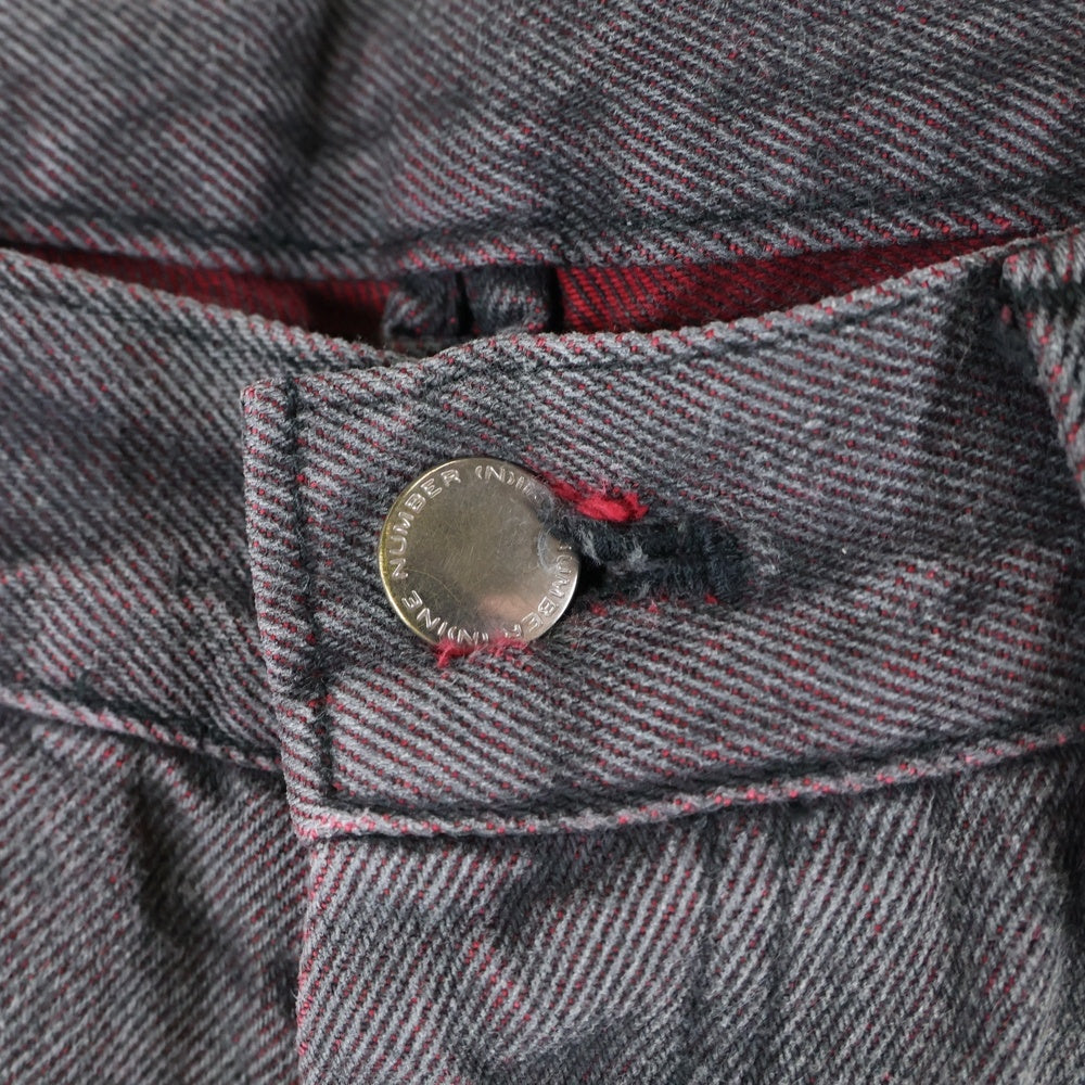 NUMBER (N)INE(ナンバーナイン) 99AW ARCHIVE ロックアイドル期 ダメージ加工 ボタンフライ デニムパンツ グレー/レッド アーカイブ
