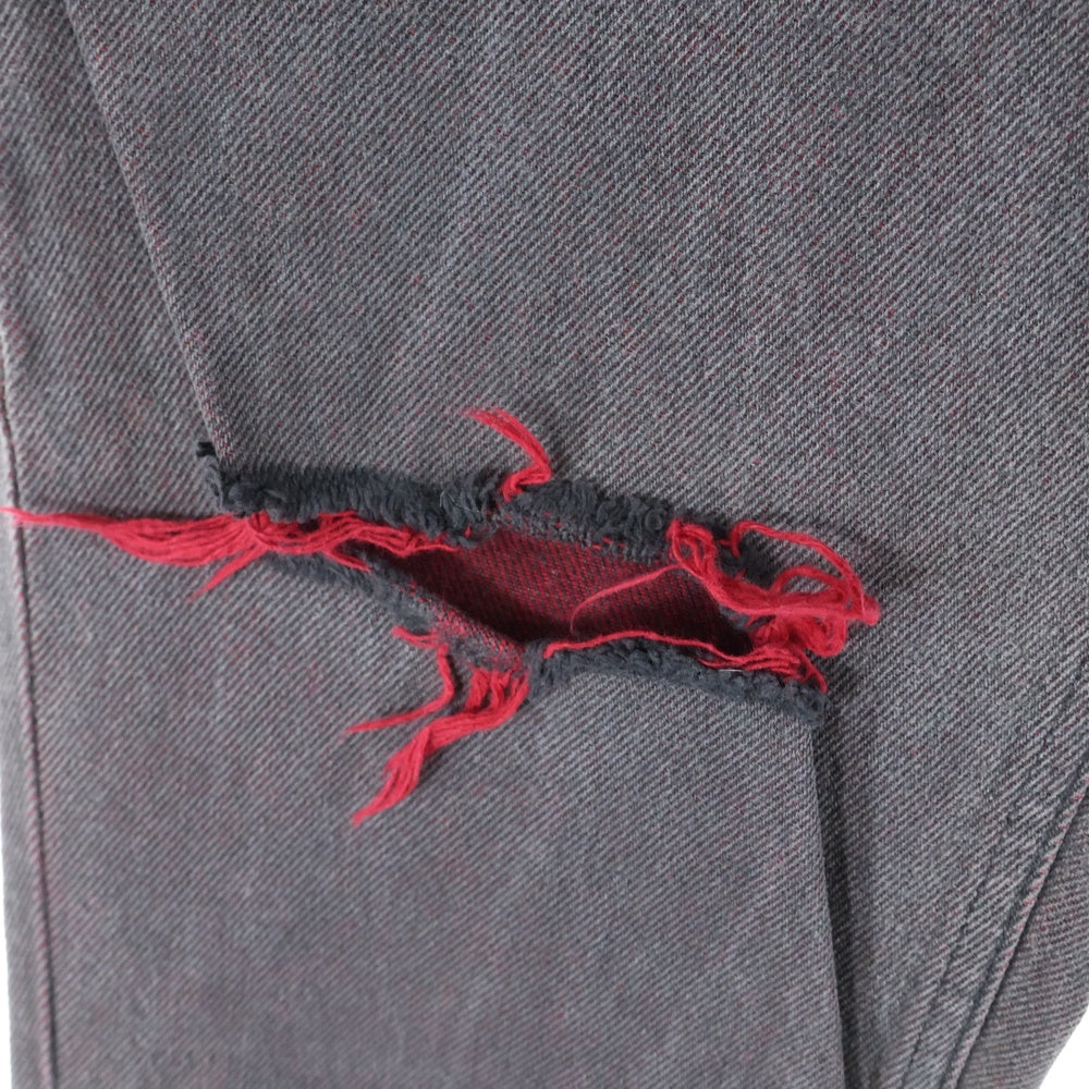 NUMBER (N)INE(ナンバーナイン) 99AW ARCHIVE ロックアイドル期 ダメージ加工 ボタンフライ デニムパンツ グレー/レッド アーカイブ