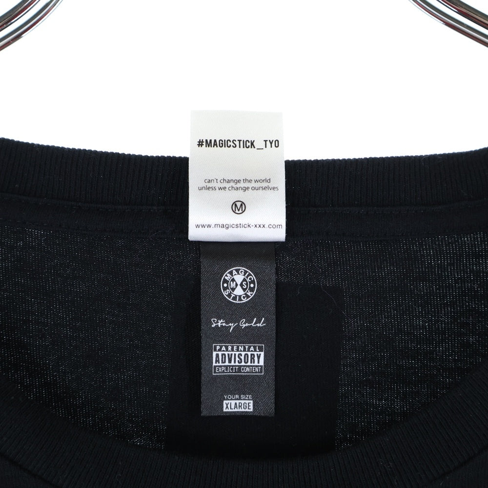 MAGIC STICK(マジックスティック) フロントプリント クルーネック半袖Tシャツ カットソー ブラック