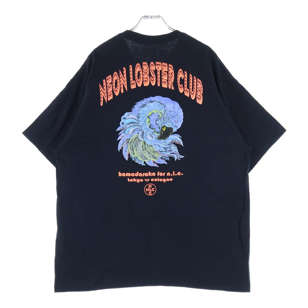 NO BRAND(ノーブランド) NEON LOBSTER CLUB (ネオンロブスタークラブ) ×HAMADARAKA ハマダラカ 両面プリント クルーネック半袖Tシャツ カットソー ブラック