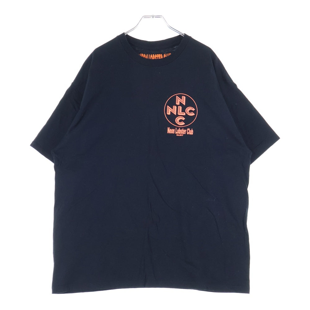 NO BRAND(ノーブランド) NEON LOBSTER CLUB (ネオンロブスタークラブ) ×HAMADARAKA ハマダラカ 両面プリント クルーネック半袖Tシャツ カットソー ブラック