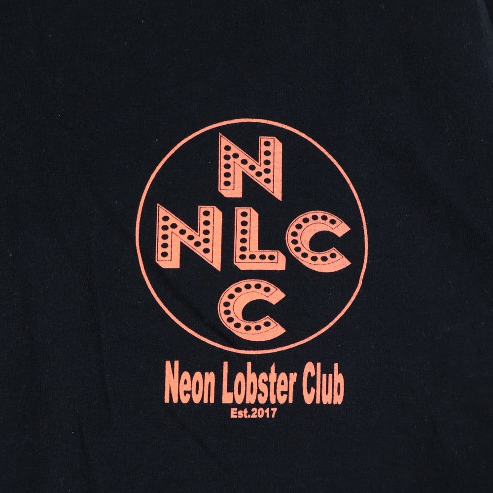 NO BRAND(ノーブランド) NEON LOBSTER CLUB (ネオンロブスタークラブ) ×HAMADARAKA ハマダラカ 両面プリント クルーネック半袖Tシャツ カットソー ブラック
