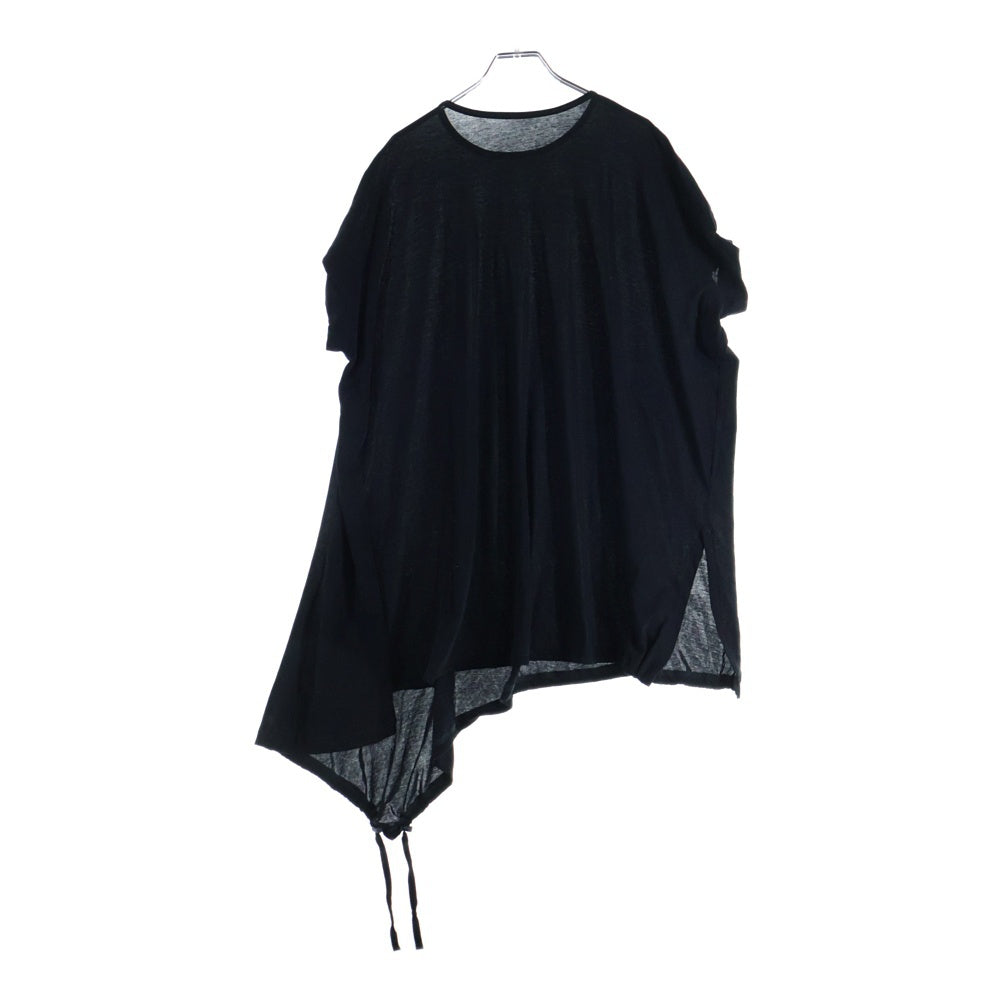 Y's(ワイズ) COTTON JERSEY HEM FITTED T コットンジャージー アシンメトリー 裾ドローコード 半袖Tシャツ カットソー ブラック レディース YP-T71-068
