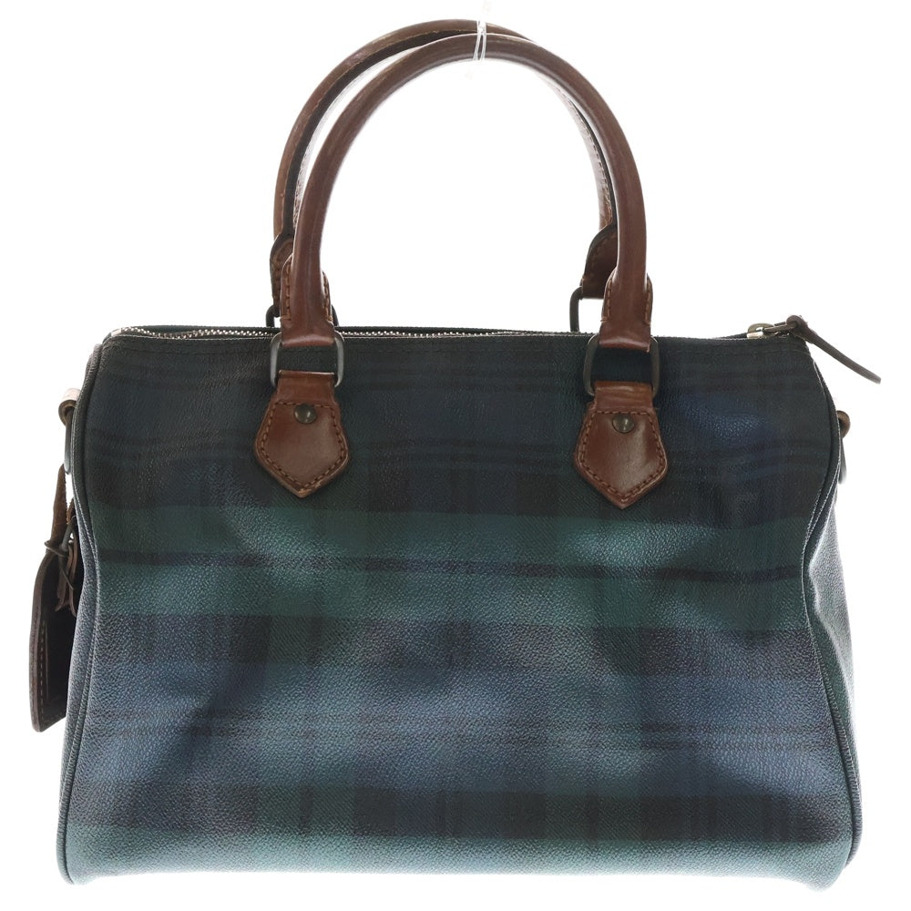 POLO RALPH LAUREN(ポロラルフローレン) BOSTON BAG フロントロゴプレート チェック柄 ショート ボストンバック グリーン