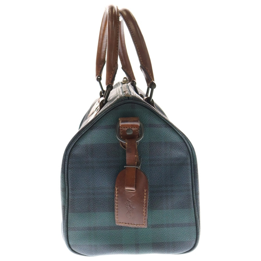 POLO RALPH LAUREN(ポロラルフローレン) BOSTON BAG フロントロゴプレート チェック柄 ショート ボストンバック グリーン