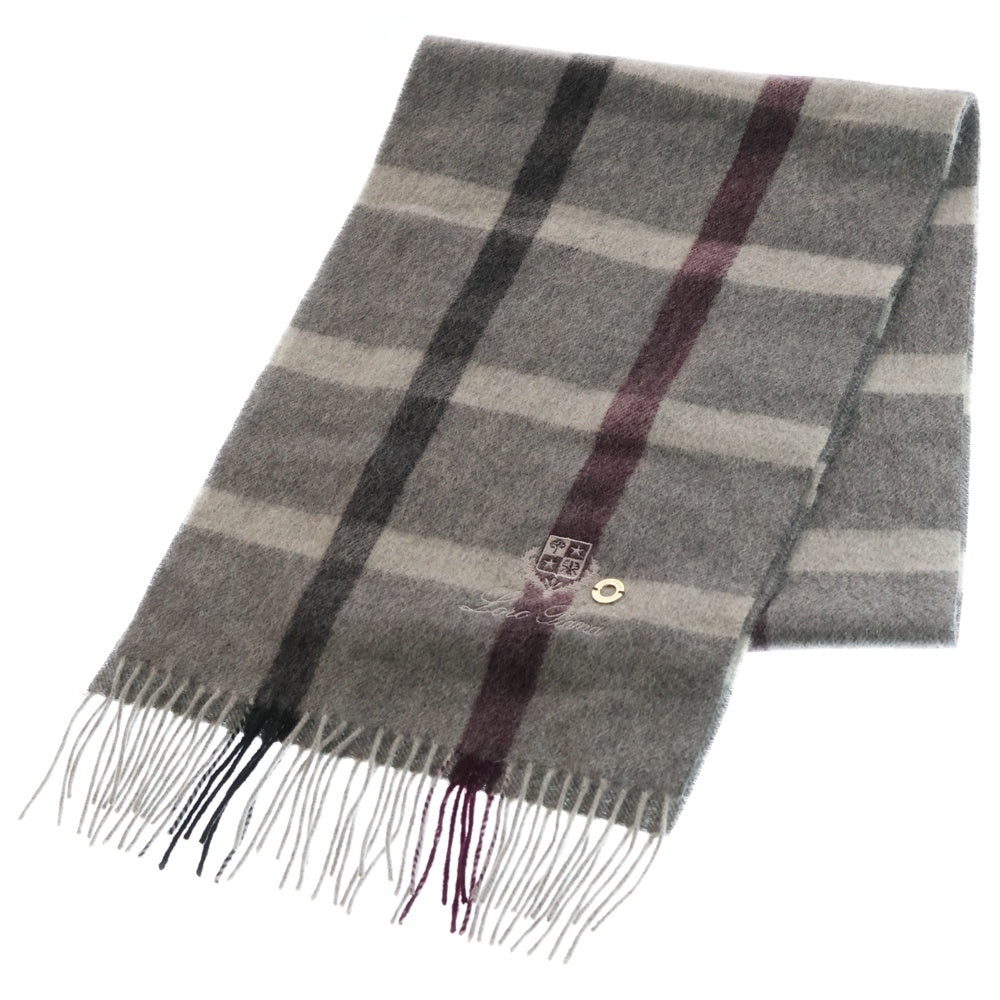 Loro Piana(ロロピアーナ) ロゴ刺繍 チェック カシミヤ マフラー ストール グレー レディース