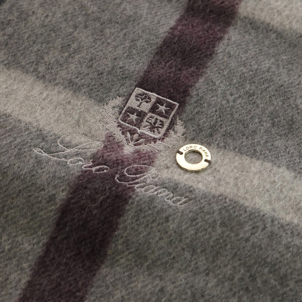 Loro Piana(ロロピアーナ) ロゴ刺繍 チェック カシミヤ マフラー ストール グレー レディース