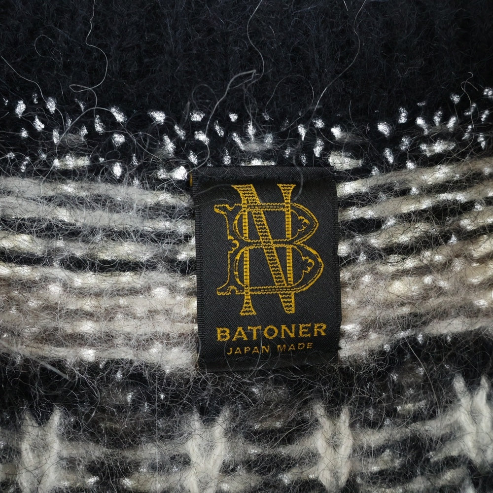 BATONER(バトナ―) 19AW MOHAIR NORDIC CREW NECK モヘヤ混 ノルディックウールニットセーター ブラック BN-19FM-046
