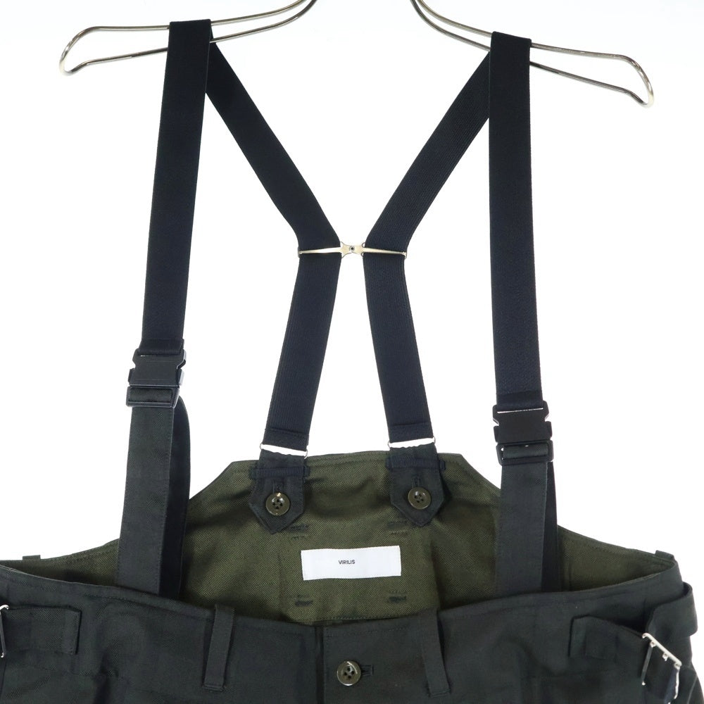 TOGA VIRILIS(トーガ ビリリース) サスペンダー付 ストライプスラックスパンツ ダークカーキ TV22-FI346