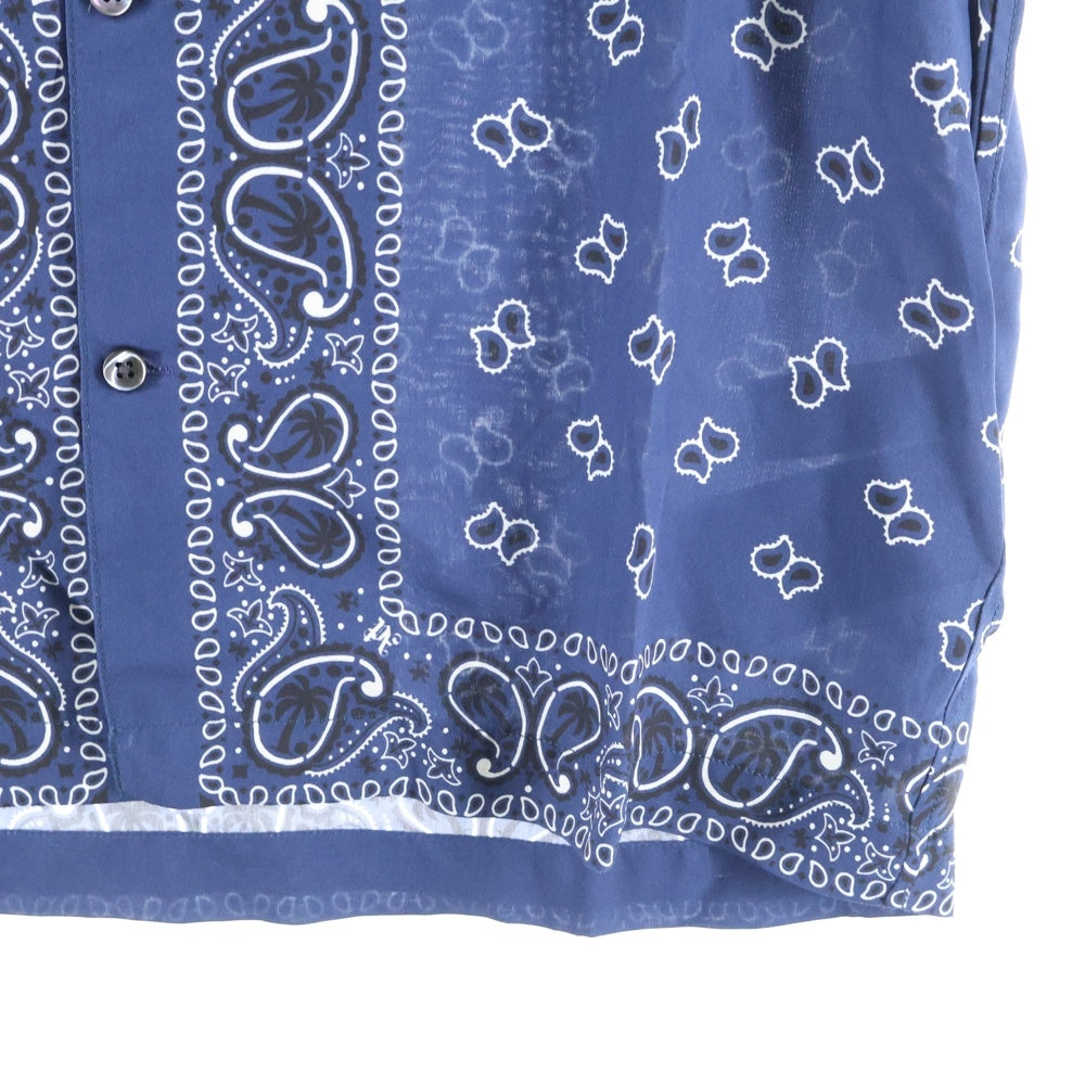 Palm Angels(パームエンジェルス) 24SS PAISLEY BOWLING SHIRT ペイズリー柄 ボーリング オープンカラー半袖シャツ ネイビー PMGG005S24FAB006
