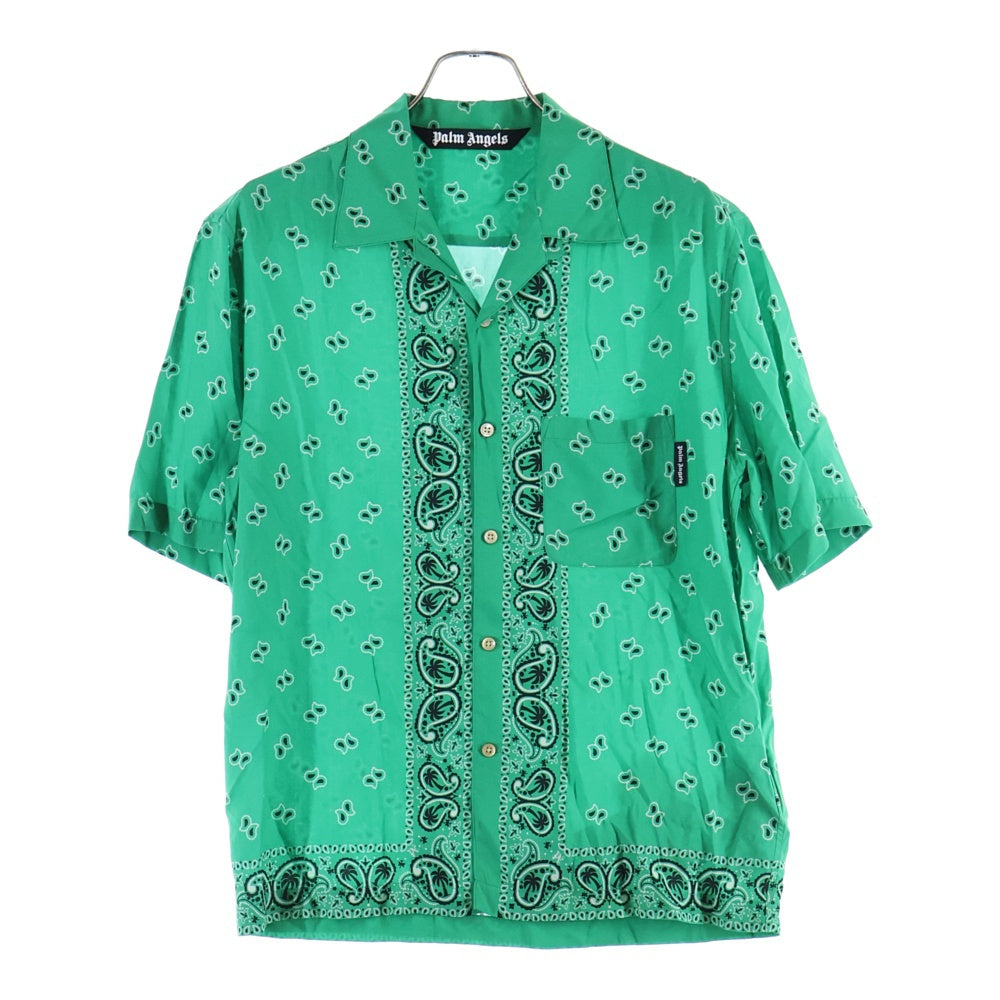 Palm Angels(パームエンジェルス) 24SS PAISLEY BOWLING SHIRT ペイズリー柄 ボーリング オープンカラー半袖シャツ グリーン PMGG005S24FAB006