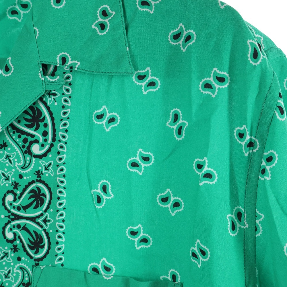 Palm Angels(パームエンジェルス) 24SS PAISLEY BOWLING SHIRT ペイズリー柄 ボーリング オープンカラー半袖シャツ グリーン PMGG005S24FAB006