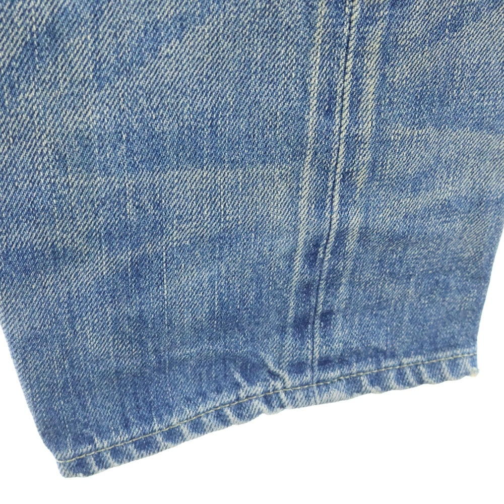 glamb(グラム) 日本製 ダメージ加工 レザーパッチワークデザイン ボタンフライ デニムパンツ インディゴ