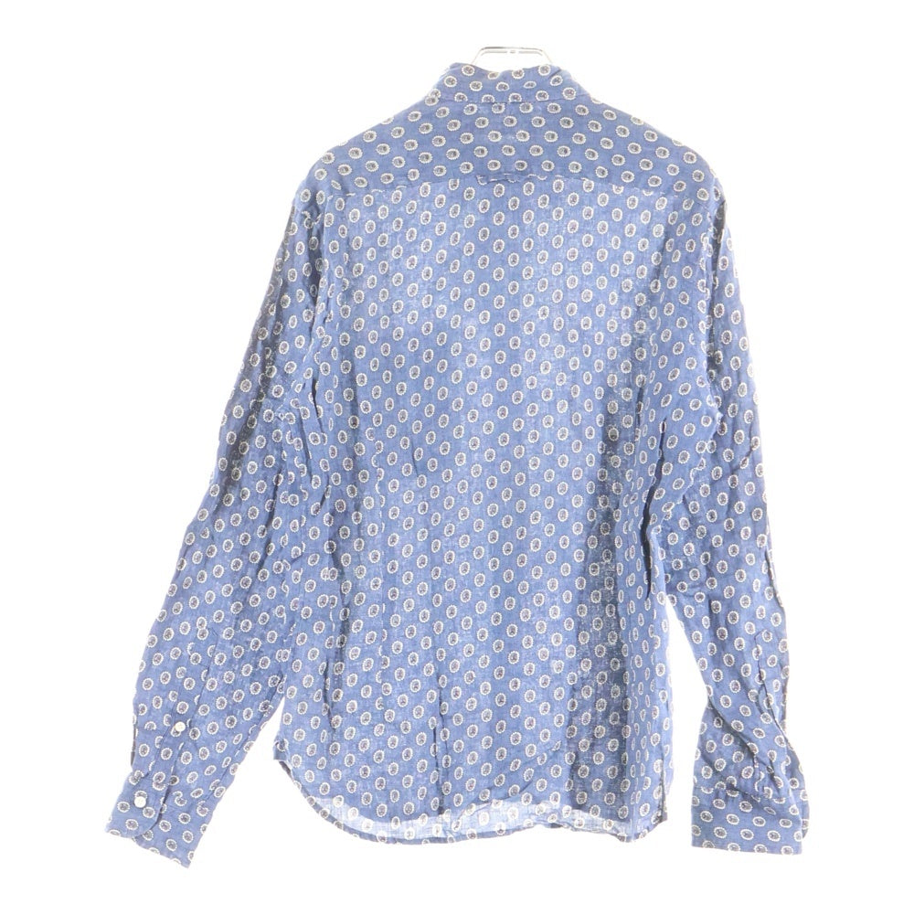 BEAMS Lights(ビームスライツ) 総柄 リネン ボタンダウン 長袖シャツ ブルー
