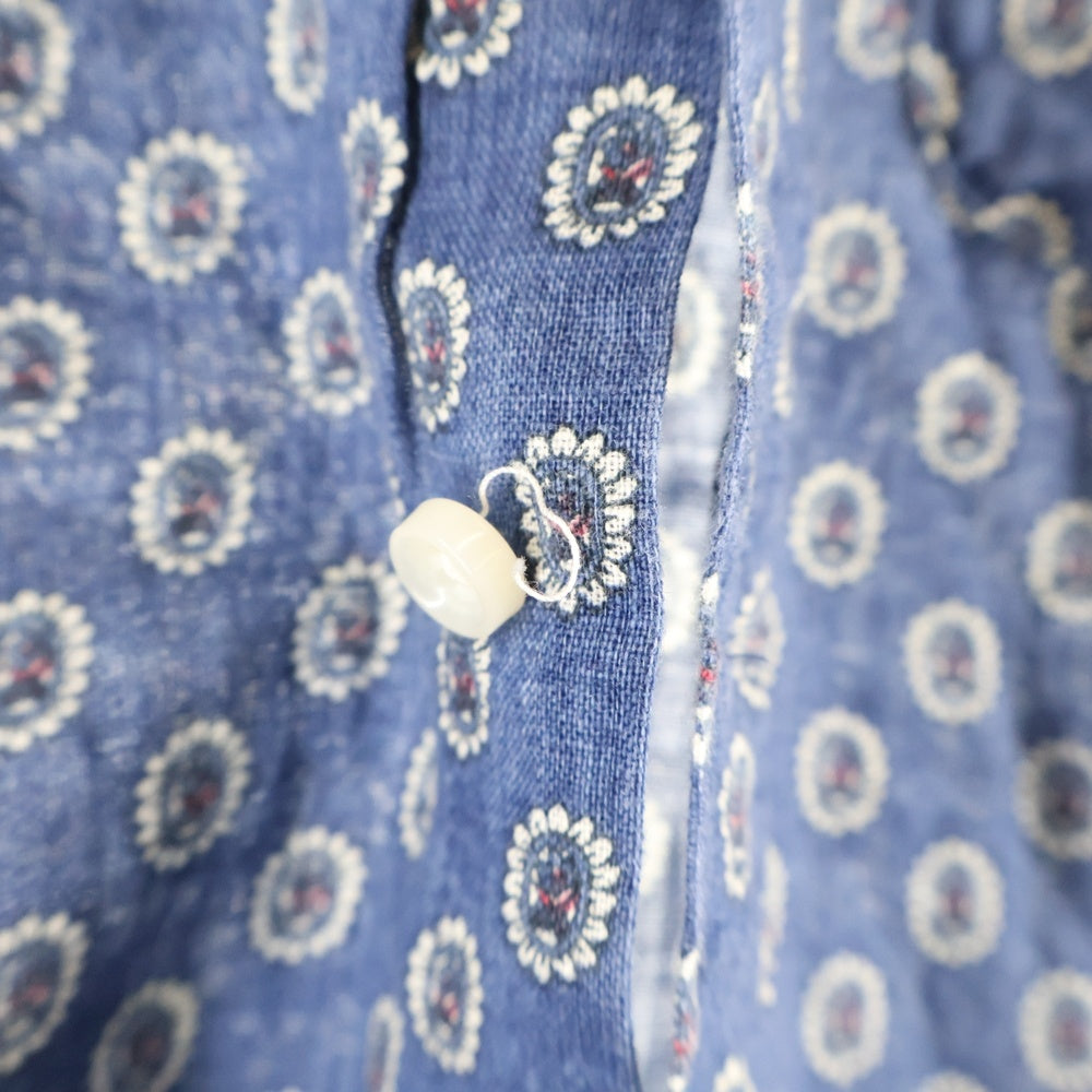 BEAMS Lights(ビームスライツ) 総柄 リネン ボタンダウン 長袖シャツ ブルー