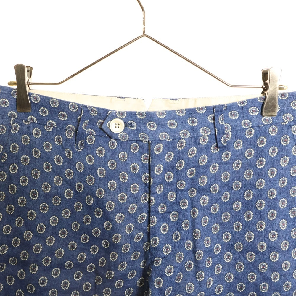 BEAMS Lights(ビームスライツ) 総柄 リネンショーツ ハーフパンツ ブルー