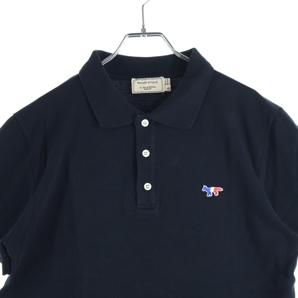 MAISON KITSUNE(メゾンキツネ) POLO TRICOLOR FOX PATCH トリコロールフォックス刺繍 コットン 半袖ポロシャツ ブラック SS17M709