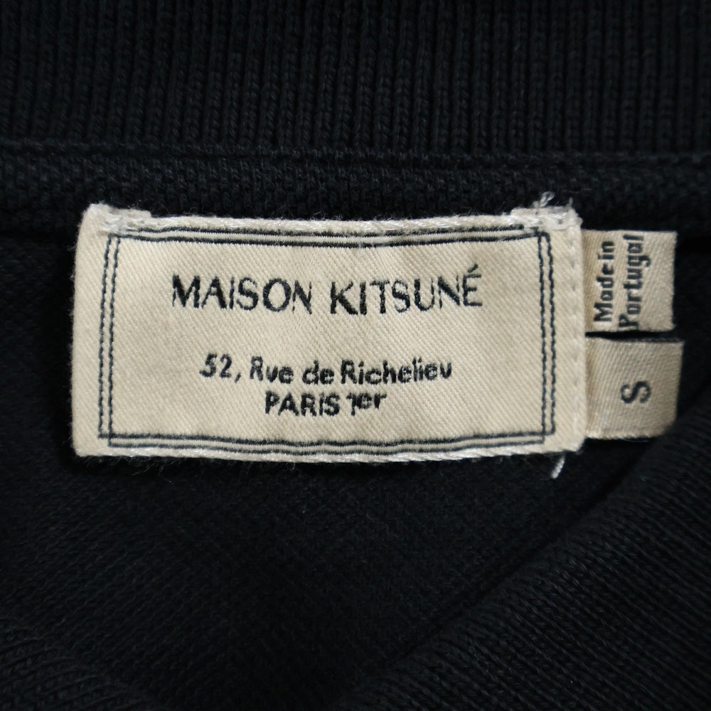 MAISON KITSUNE(メゾンキツネ) POLO TRICOLOR FOX PATCH トリコロールフォックス刺繍 コットン 半袖ポロシャツ ブラック SS17M709