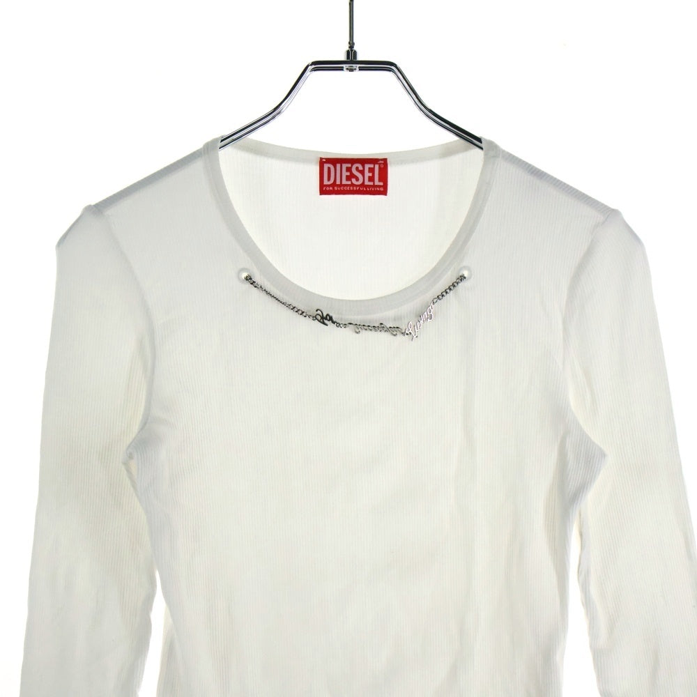 DIESEL(ディーゼル) T-MATIC-LS ラウンドネック チェーン 長袖Tシャツ カットソー レディース ホワイト A12718