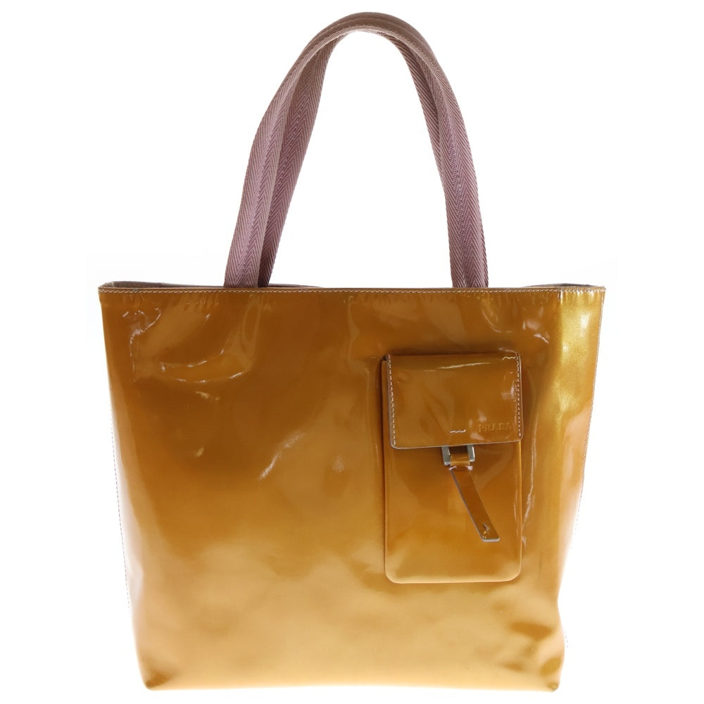 PRADA(プラダ) エナメル ポケット付き ハンドバッグ イエロー レディース