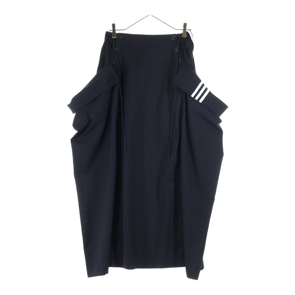 Y-3(ワイスリー) REF WO SKIRT レフ ダブリュー オー サイドラインデザイン マルチポケット ドローストリング ロングスカート レディース ブラック IW7458