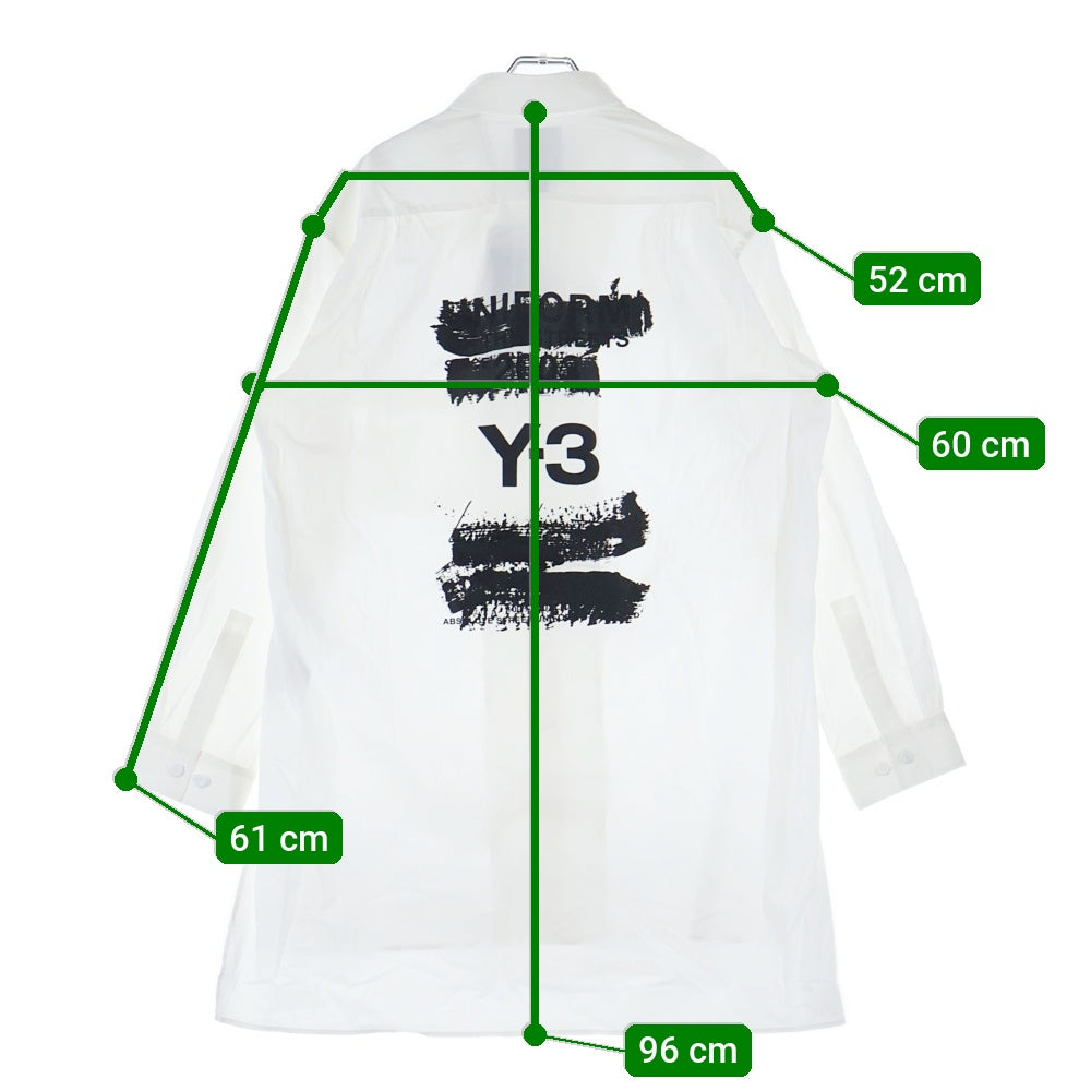 Y-3(ワイスリー) U GFX LOGO SHIR グラフィックロゴ バックプリント 胸ポケット ボタンアップ 長袖シャツ ホワイト JM3202