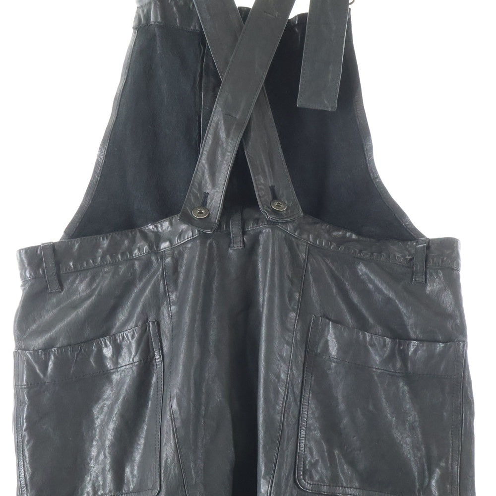 ISAMU KATAYAMA BACKLASH(イサムカタヤマバックラッシュ) ジャパンステア 製品染 サルエルサロペット レザーオーバーオール ブラック 2039-07