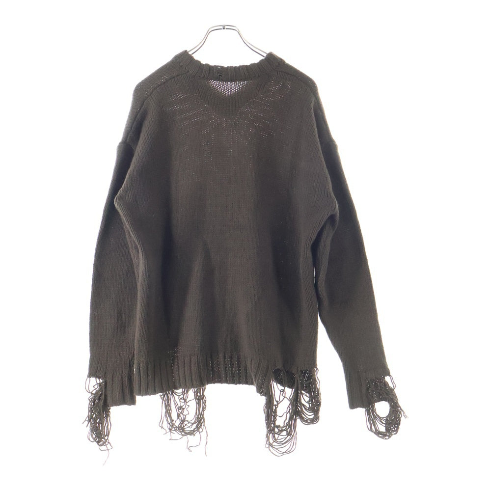 ISAMU KATAYAMA BACKLASH(イサムカタヤマバックラッシュ) WOOL/ACRYLIC CLASH KNIT PULLOVER クラッシュ加工 ウールアクリル Vネック 長袖プルオーバーニットセーター ブラウン KN-782-01