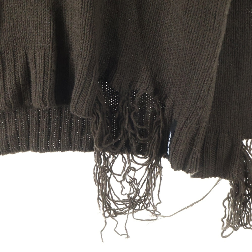 ISAMU KATAYAMA BACKLASH(イサムカタヤマバックラッシュ) WOOL/ACRYLIC CLASH KNIT PULLOVER クラッシュ加工 ウールアクリル Vネック 長袖プルオーバーニットセーター ブラウン KN-782-01