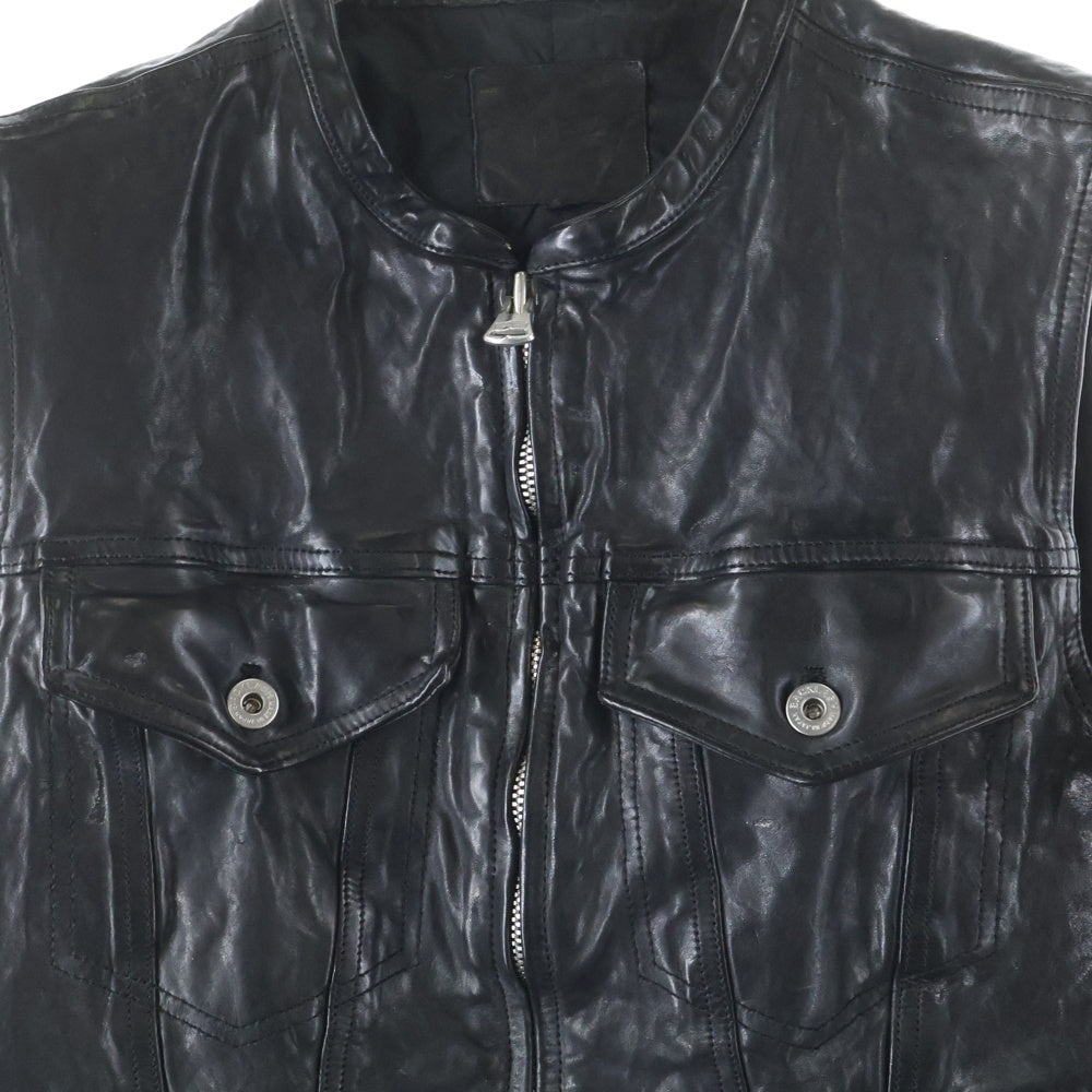 ISAMU KATAYAMA BACKLASH(イサムカタヤマバックラッシュ) FRENCH SHOULDER GARMENT-DYED CLUB VEST フレンチショルダー製品染 ジップアップ レザークラブベスト ブラック 1842-13