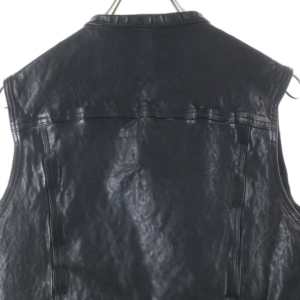 ISAMU KATAYAMA BACKLASH(イサムカタヤマバックラッシュ) FRENCH SHOULDER GARMENT-DYED CLUB VEST フレンチショルダー製品染 ジップアップ レザークラブベスト ブラック 1842-13