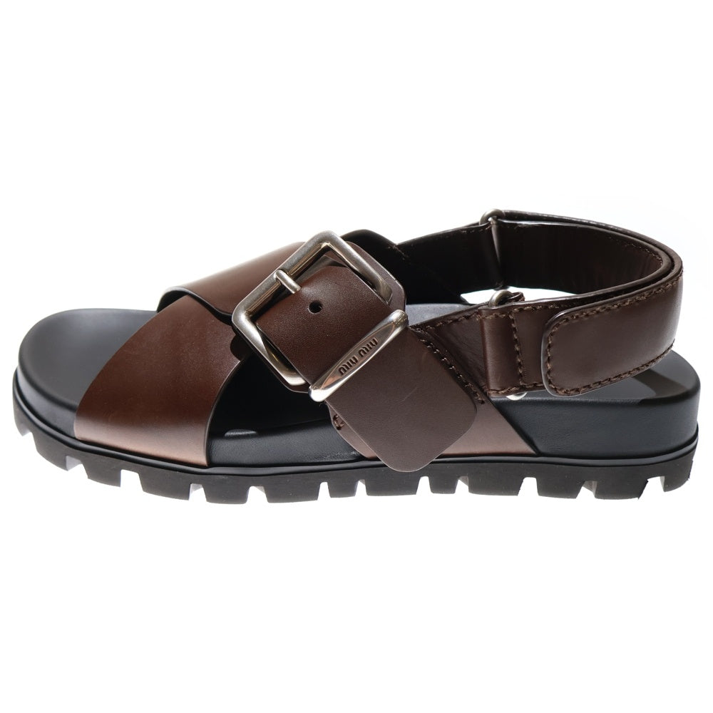 miumiu(ミュウミュウ) SMOOTH LEATHER FLAT SANDALS スムース レザー フラット サンダル レディース ブラウン 5X214E