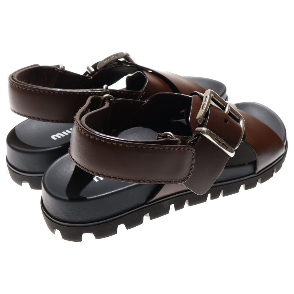 miumiu(ミュウミュウ) SMOOTH LEATHER FLAT SANDALS スムース レザー フラット サンダル レディース ブラウン 5X214E