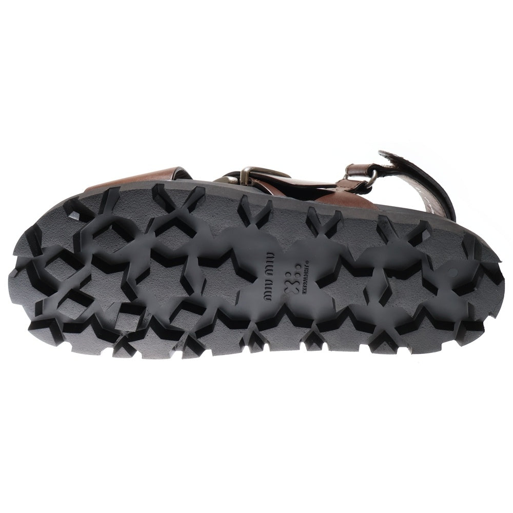 miumiu(ミュウミュウ) SMOOTH LEATHER FLAT SANDALS スムース レザー フラット サンダル レディース ブラウン 5X214E