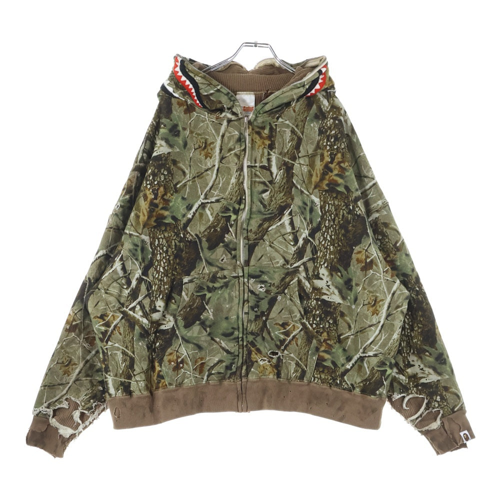 SAINT MICHAEL(セントマイケル) 25AW ×A BATHING APE BAPE ZIP HOODIE ア ベイシング エイプ ベイプ ジップ フーディー カモフラスウェットパーカー カーキ SM-HR1-0000-C38