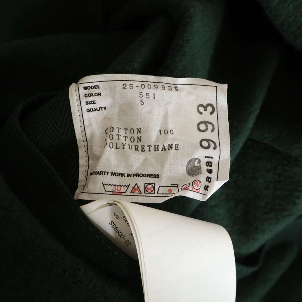 Sacai(サカイ) 25AW ×CARHARTT WIP COTTON JERSEY HOODIE カーハート ウィップ コットン ジャージ フーディー プルオーバースウェットパーカー グリーン 25-00993S
