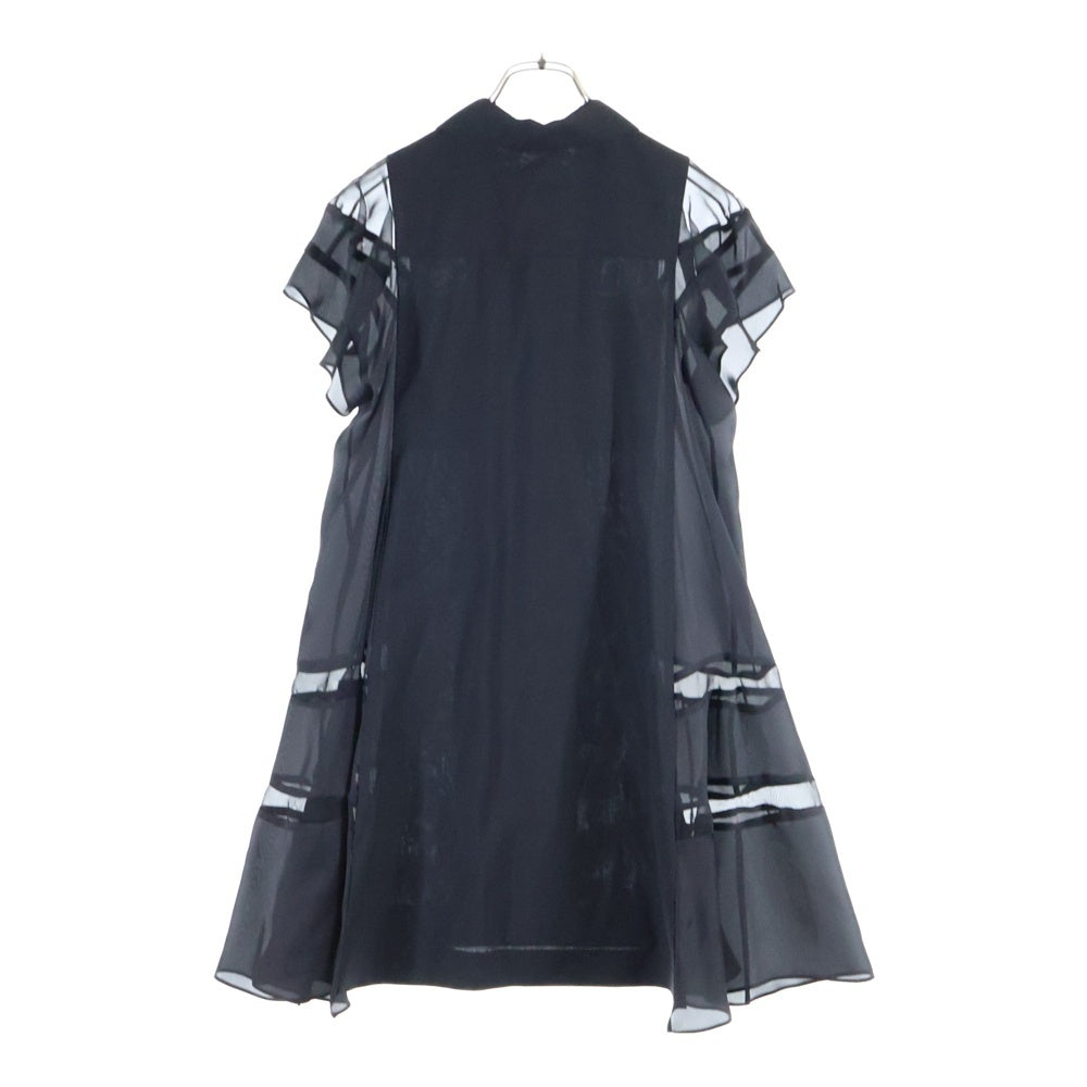 Sacai(サカイ) 25SS SUITING SATIN DRESS スイッチング サテン マルチポケット 半袖ワンピース ドレス レディース ブラック 25-07807