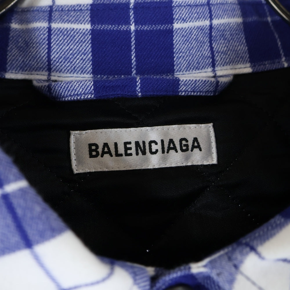 BALENCIAGA(バレンシアガ) 20AW 裏地キルティング チェックシャツジャケット ブルー/ホワイト 583874 TEM20