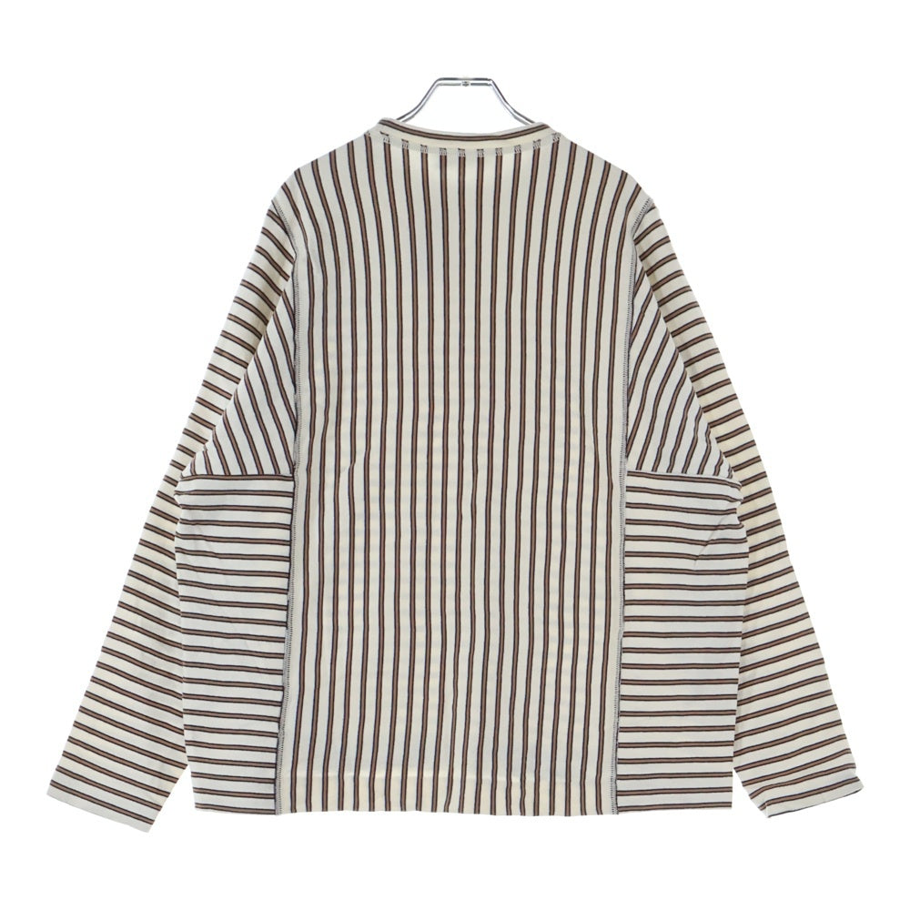 JIL SANDER(ジルサンダー) ボーダー クルーネック長袖Tシャツ カットソー ホワイト/ブラウン JSUO707013 MO247318