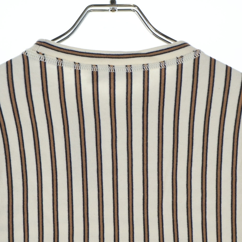 JIL SANDER(ジルサンダー) ボーダー クルーネック長袖Tシャツ カットソー ホワイト/ブラウン JSUO707013 MO247318