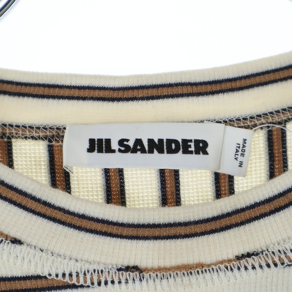 JIL SANDER(ジルサンダー) ボーダー クルーネック長袖Tシャツ カットソー ホワイト/ブラウン JSUO707013 MO247318