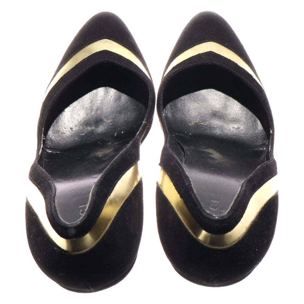GUCCI(グッチ) スウェードレザー ハイヒール パンプス レディース ブラック/ゴールド 202930