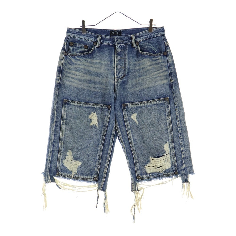 THUG CLUB(サグクラブ) DOUBLE KNEE DAMAGE SHORTS ダブルニー ダメージ デニムショーツ ハーフパンツ インディゴ TC24PT0301